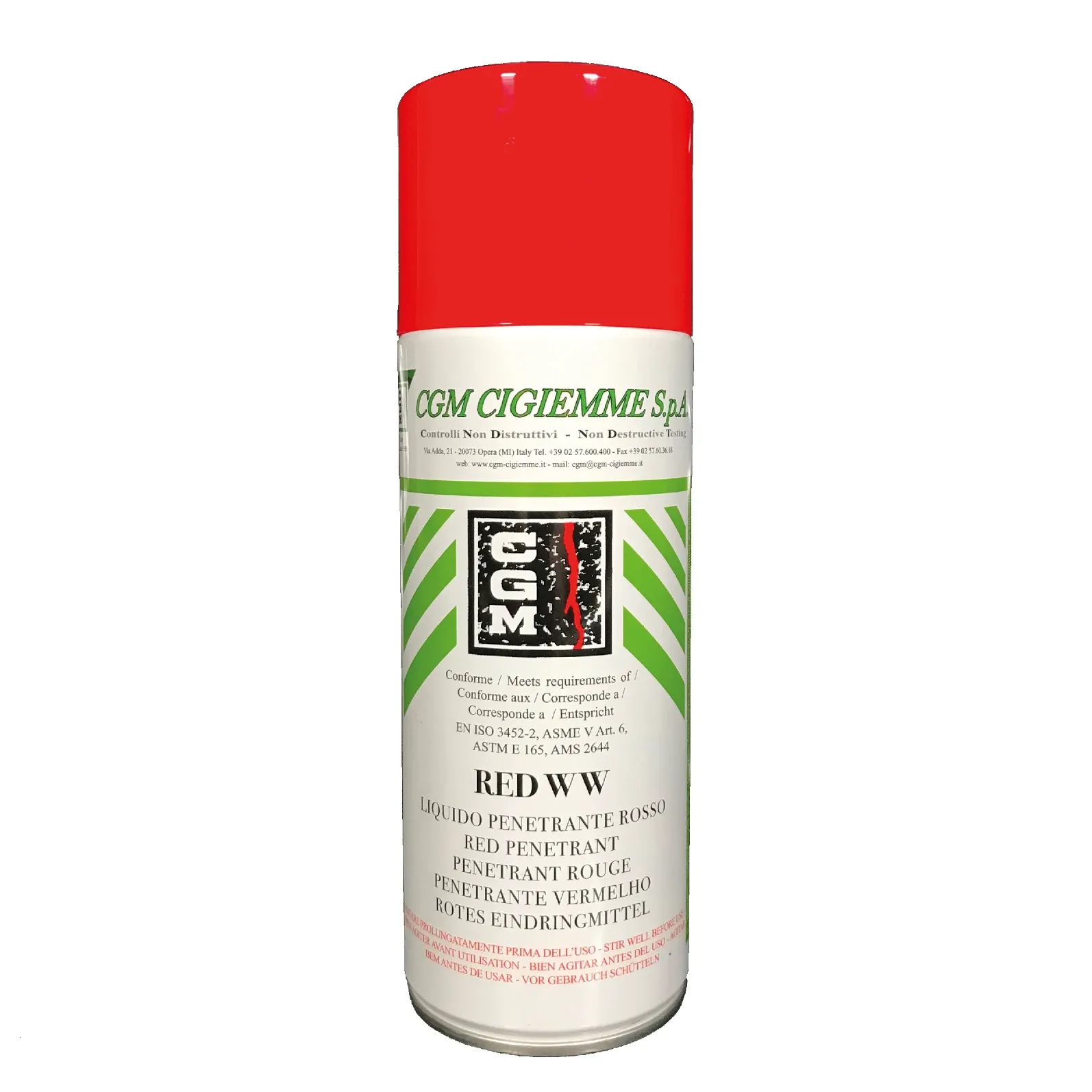 Red-WW-bomboletta-spray Spray penetrante rosso per CND, lavabile ad acqua o solvente. Alta sensibilità per saldature, fusioni e carpenteria.