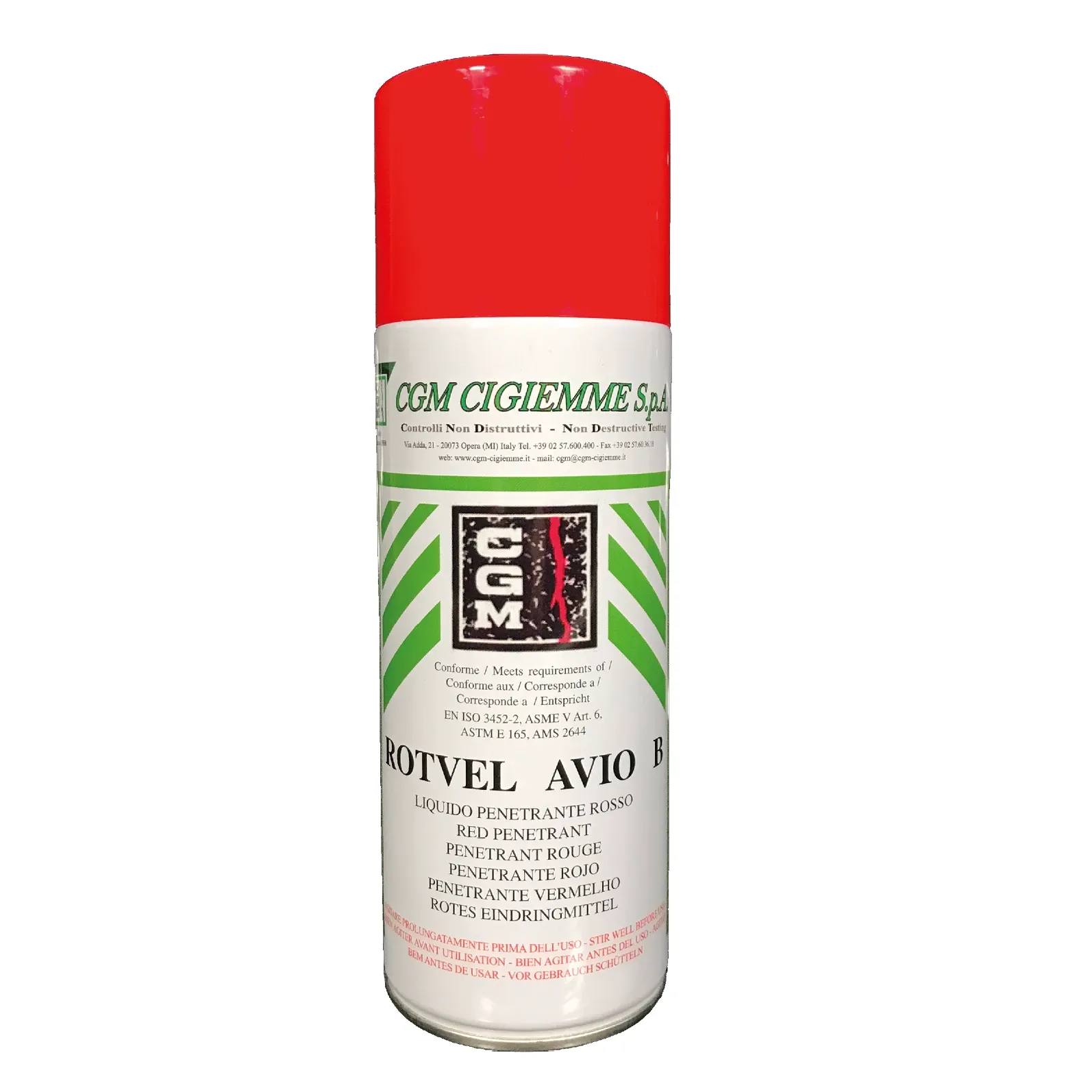 Rotvel-Avio-B-bomboletta-spray Penetrante rosso ad alta sensibilità, lavabile ad acqua o solvente, ideale per saldature, fusioni e carpenteria metallica.