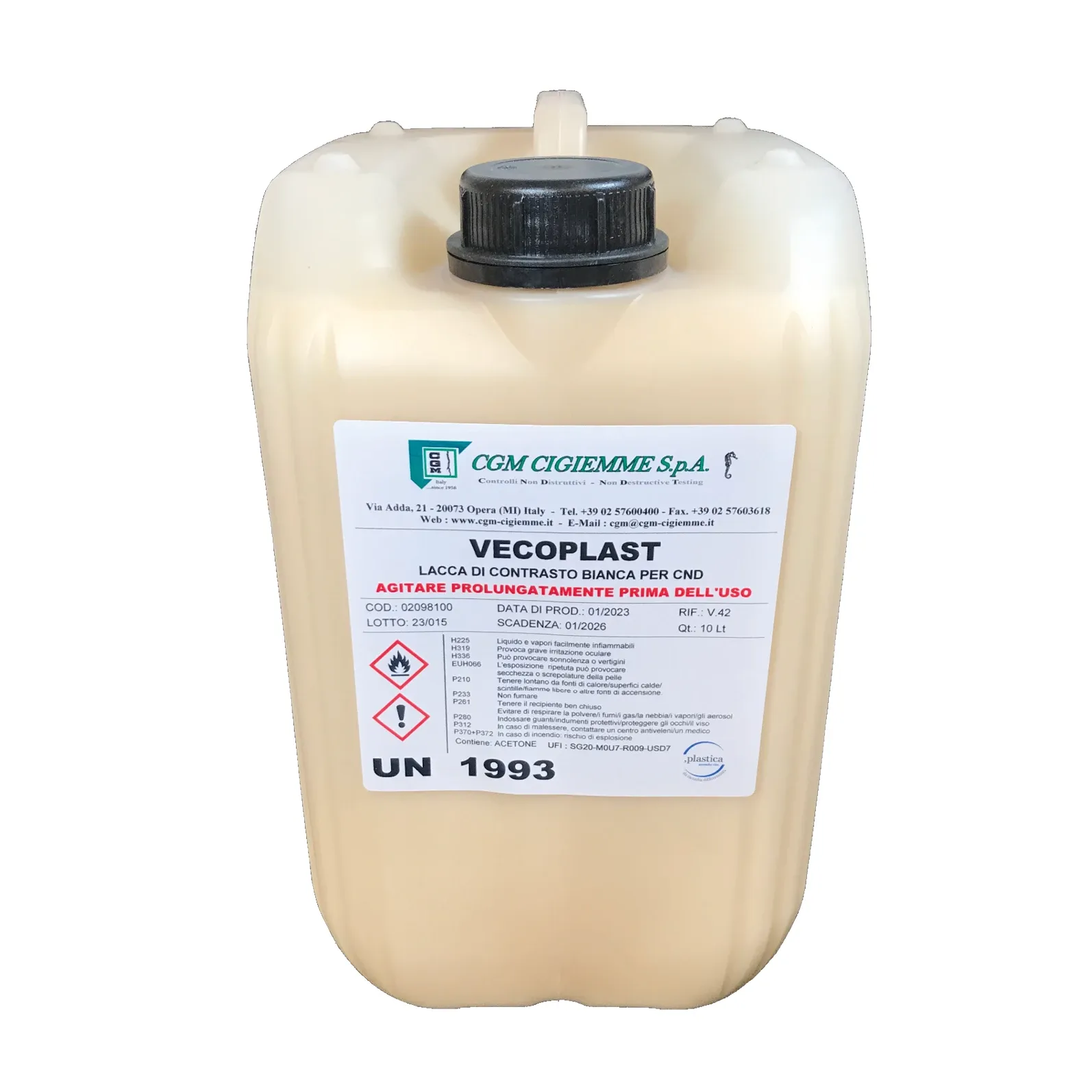 Vecoplast-tanica Lacca di contrasto bianca ad alta opacità per controlli con particelle magnetiche. Rapida essiccazione, conforme EN ISO 9934-2 e ASTM.